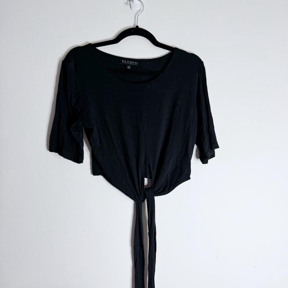 Eloquii Black Tie Front Crop Top Size 16 Short Sleeve